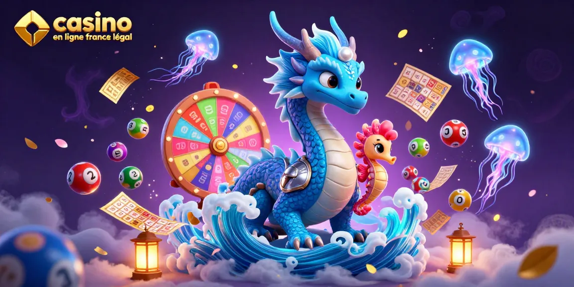 Participez à l'action du casino en ligne France légal avec des éléments de loterie colorés et des créatures marines vibrantes.