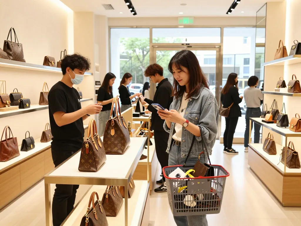 Shopping for high-quality 레플리카 luxury items in a modern store.