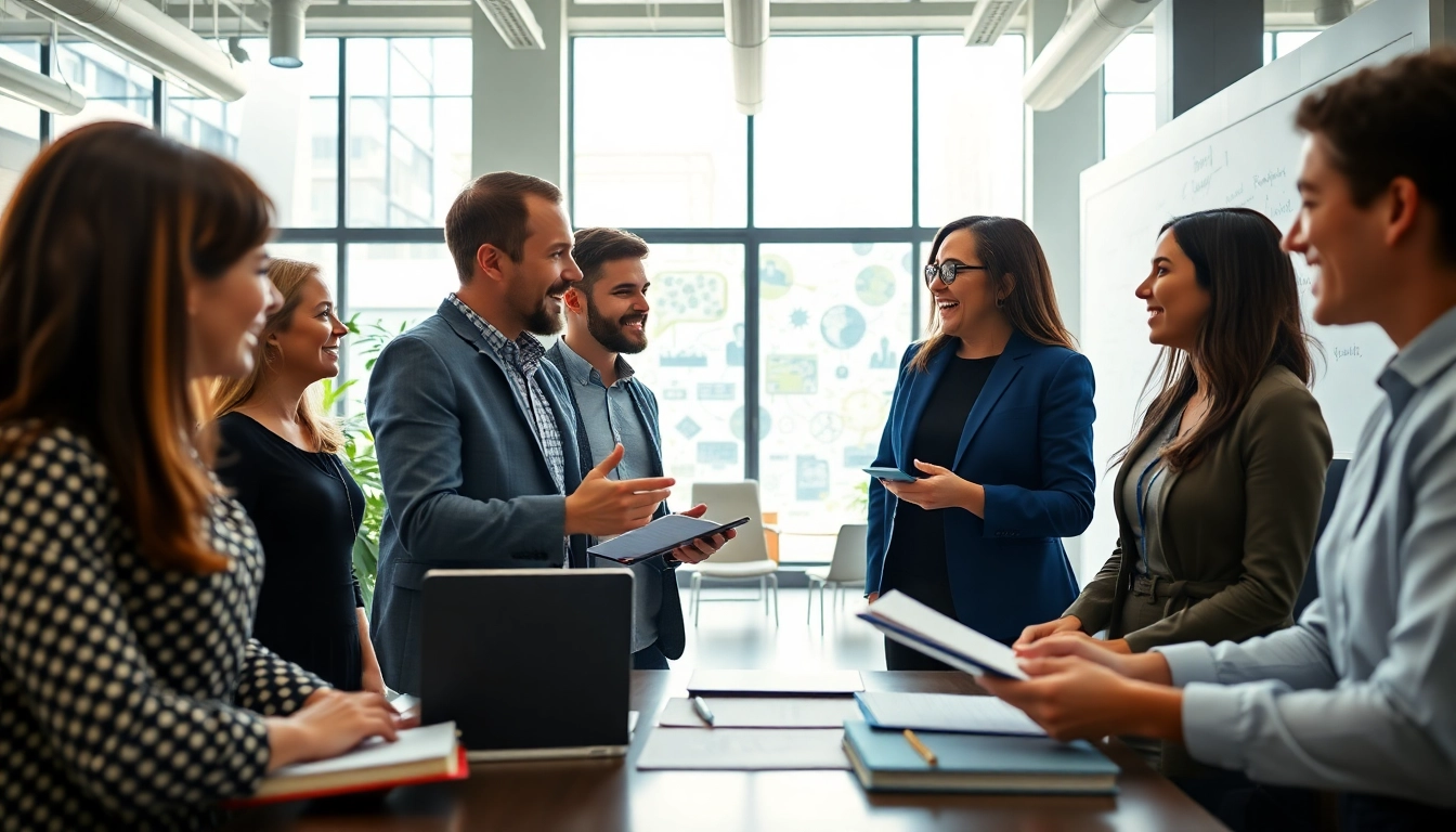 Empowering business coaching service session with a dynamic group of entrepreneurs in a modern office.