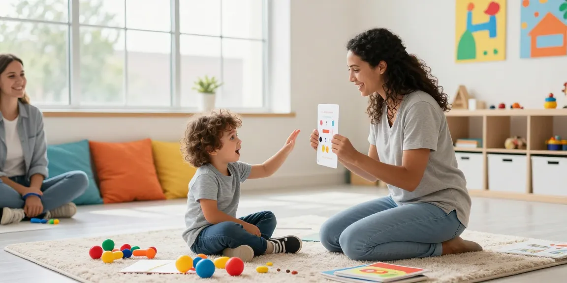 Engaging child in castle hill speech and ot session with occupational therapist in bright clinic.