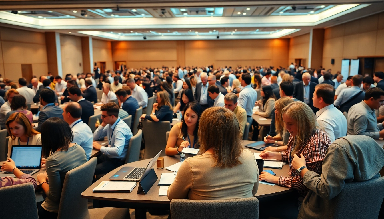 Engaged professionals at construction networking events exchanging ideas and contacts.