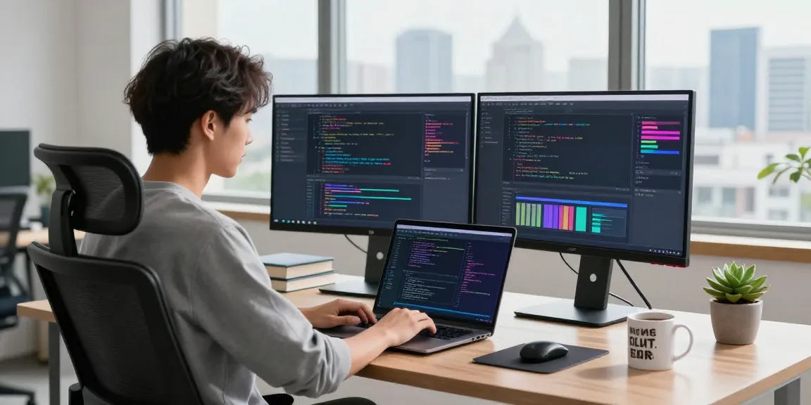 Developer working on 纸飞机中文版 application at a modern workspace.