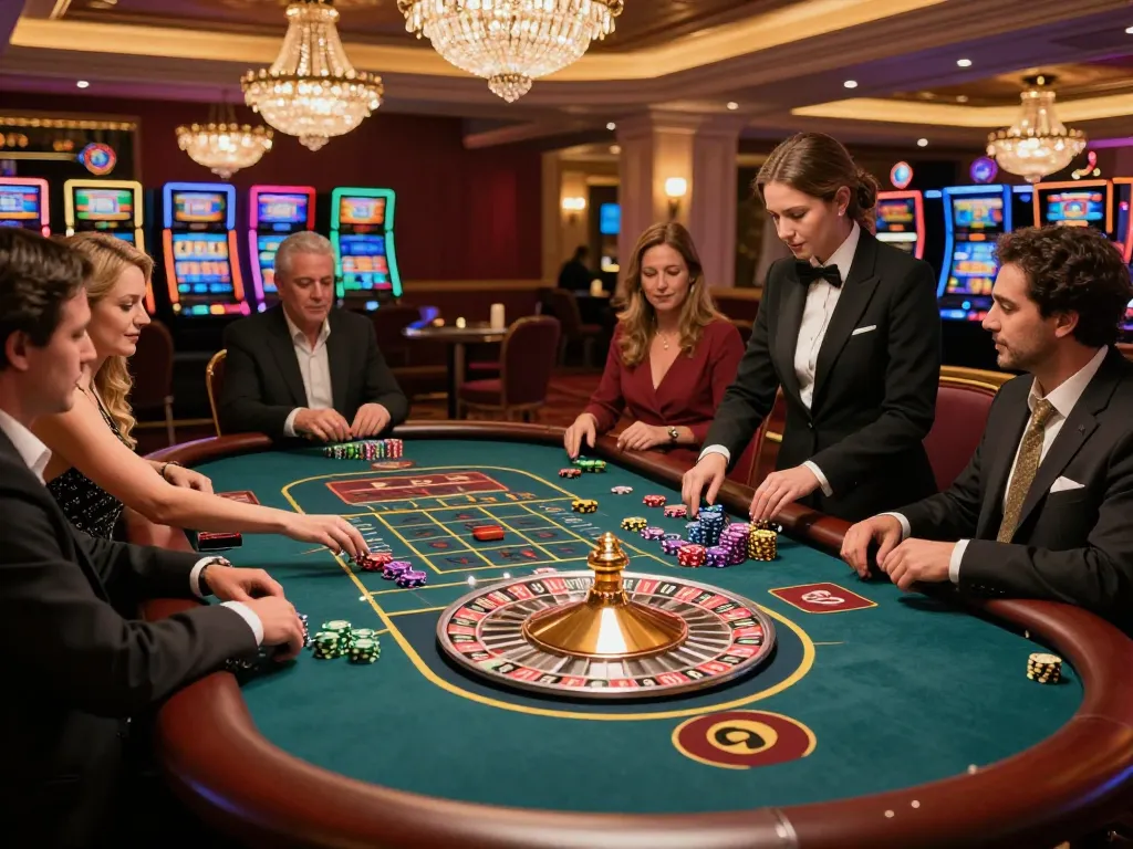 Dynamic casino gaming experience that shows players enjoying ดูหนังออนไลน์ options at the roulette table