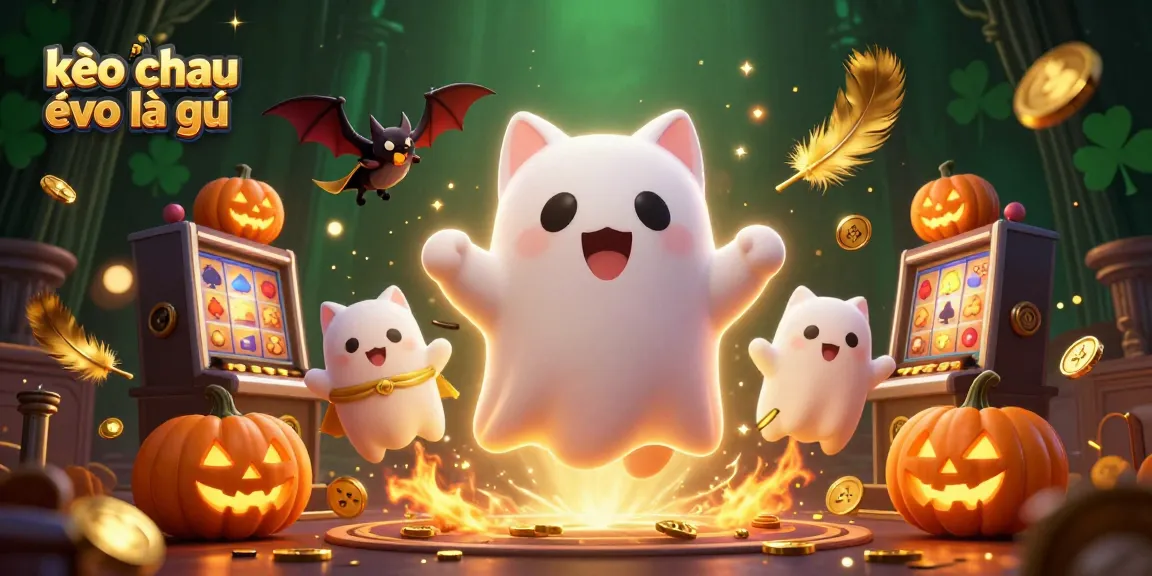 Engaging illustration of kèo châu âu là gì, showcasing the ghost cat, vampire bat, and poker-themed pumpkins in a vibrant casino.