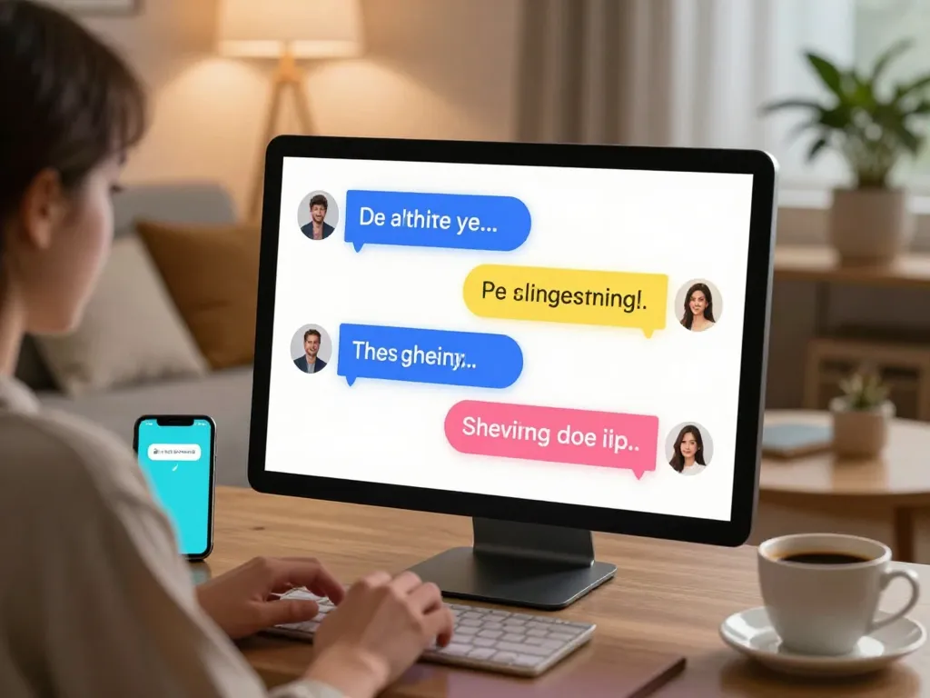 Engaging sex chat ai conversation in a cozy living room with digital interface.