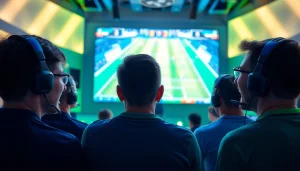 Menampilkan pemain terlibat dalam bandar bola game di arena penuh semangat.