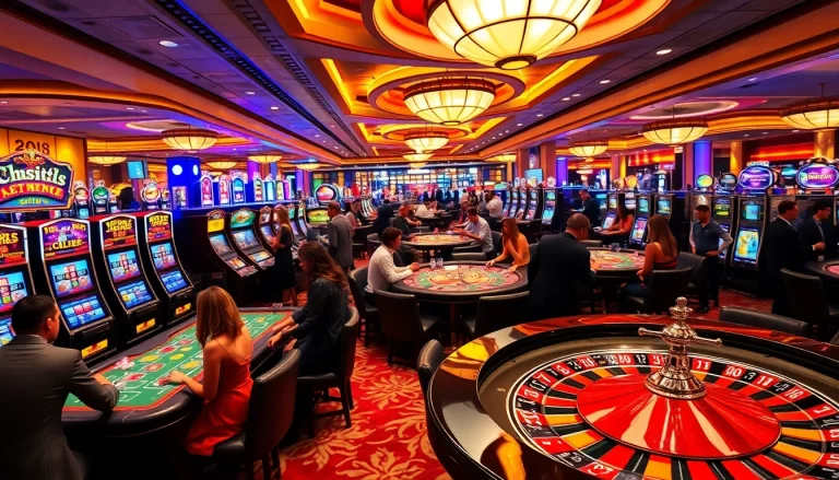 Casino gaming scene featuring KJC brand elements, showcasing vibrant tables and exciting players.