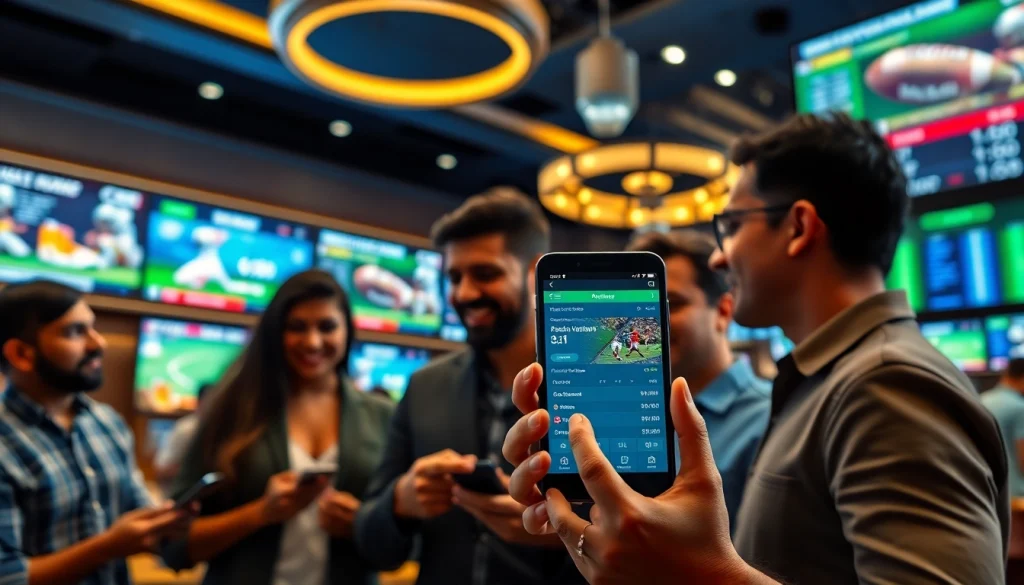 Engaging view of the best sports betting apps India displayed on a smartphone in a vibrant betting environment.