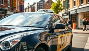 Book a reliable West bridgford Taxi with a modern fleet on a vibrant city street.