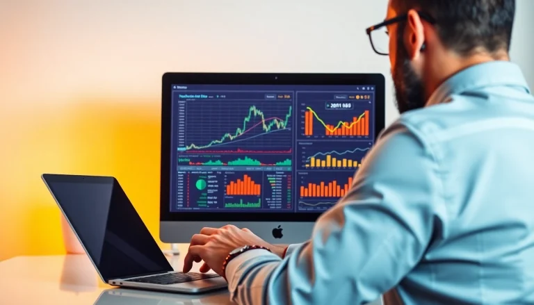 Optimiza tus inversiones con la herramienta TraderBrick en una computadora portátil mostrando gráficos.