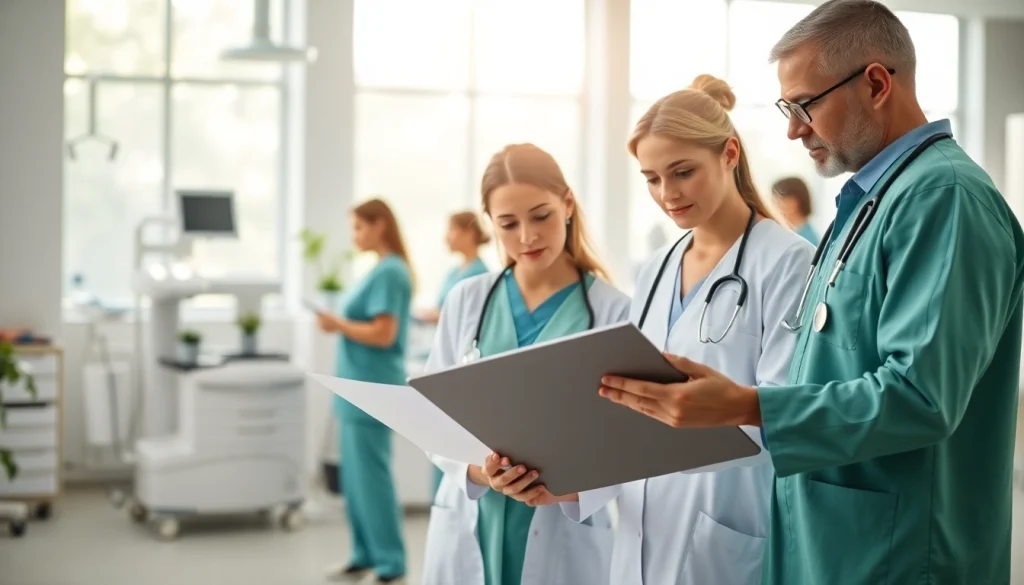 Improve Health through teamwork: healthcare professionals engage in patient care.