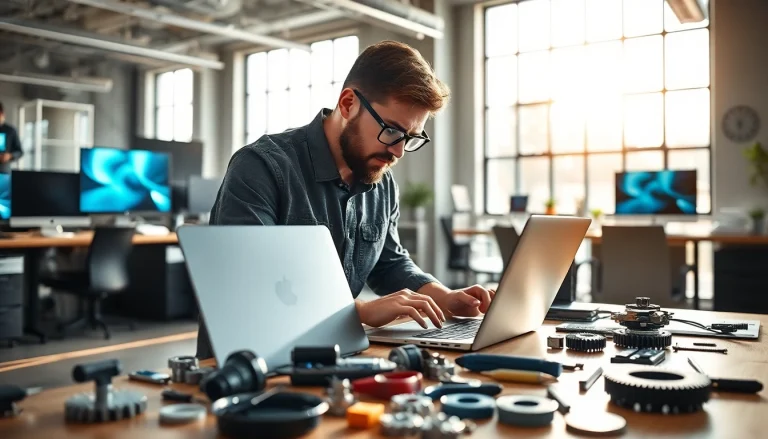 Technician providing computer help near me in a bright, professional office environment.