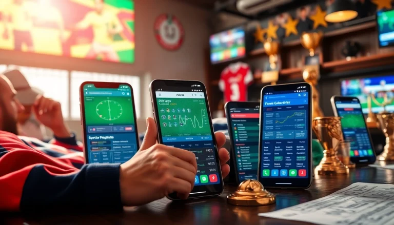 Showcase mobile devices revealing the best sports betting apps India against a sports backdrop