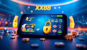 Vibrant digital interface showcasing XX88.pizzza online betting games on mobile devices with a secure atmosphere.