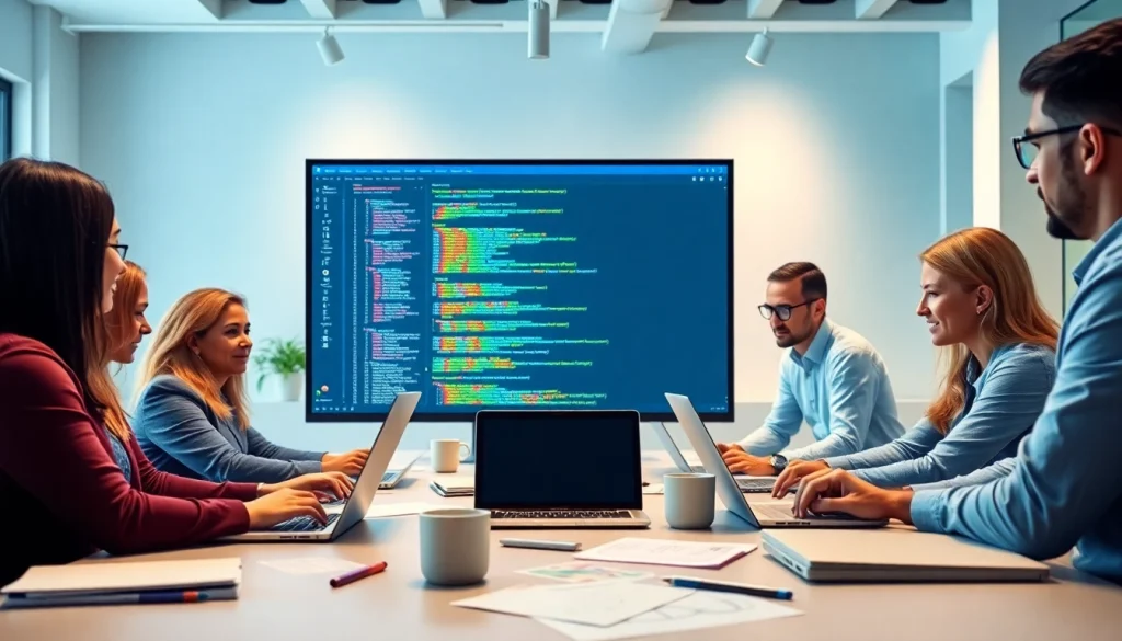 Enhance your business with wordpress development outsourcing by a skilled team of professionals in a modern workspace.