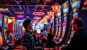 Menyaksikan slot gacor hari ini dengan pemain bahagia yang meraih jackpot di kasino.