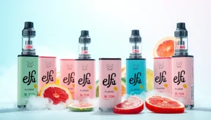 Elf Bar Elfa Produkte in bunten Geschmacksrichtungen ansprechend präsentiert.