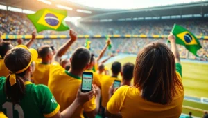 Watch enthusiastic fans engaging in sports betting Brazil during a vibrant football match.