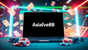 Masuk ke permainan Asialive88 Login game dengan latar belakang kasino digital yang berkilau.