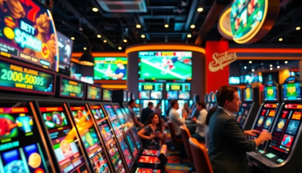 Menang taruhan bandar bola parlay slot dengan berbagai mesin slot digital yang berwarna-warni.