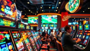 Menang taruhan bandar bola parlay slot dengan berbagai mesin slot digital yang berwarna-warni.