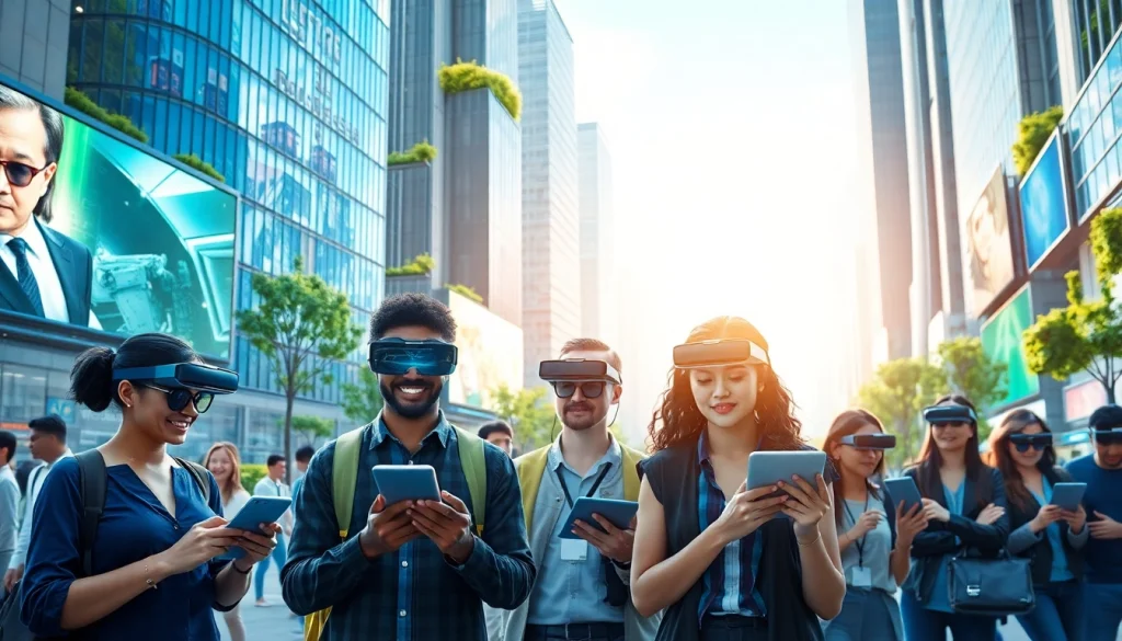 Explore technology integration in society at https://mohamedmmblog.tech featuring diverse individuals using devices.