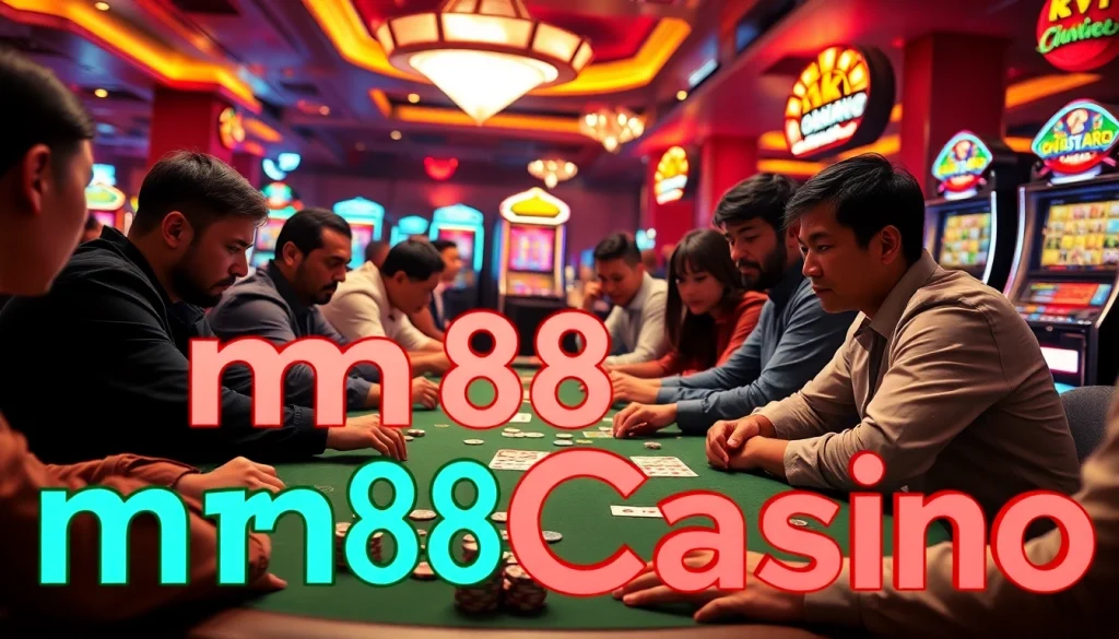 Experience the excitement at mm88 Casino with high-stakes poker players focused on their winning hands.