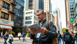 Location scouting process: a professional assessing urban filming locations with unique features.