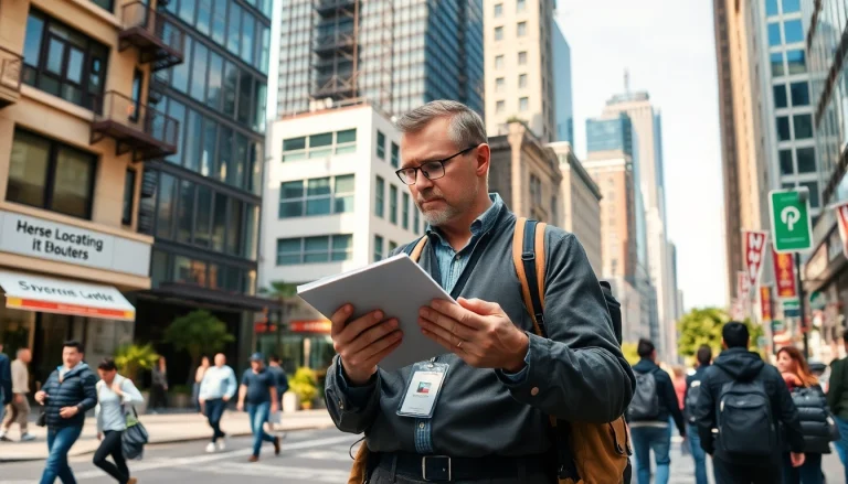 Location scouting process: a professional assessing urban filming locations with unique features.