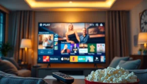 Watch channels with iron tv pro on a modern IPTV interface in a cozy living room.