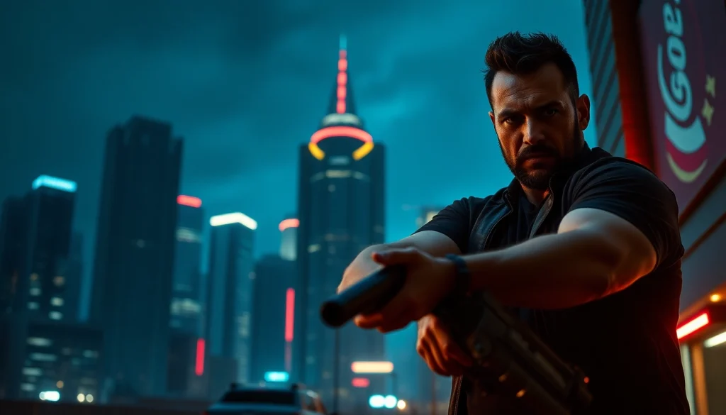 Engaging action scene from a clean action thriller featuring a determined hero in an urban setting.