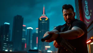 Engaging action scene from a clean action thriller featuring a determined hero in an urban setting.
