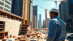 New York Construction Manager supervising a busy construction site, showcasing urban development.