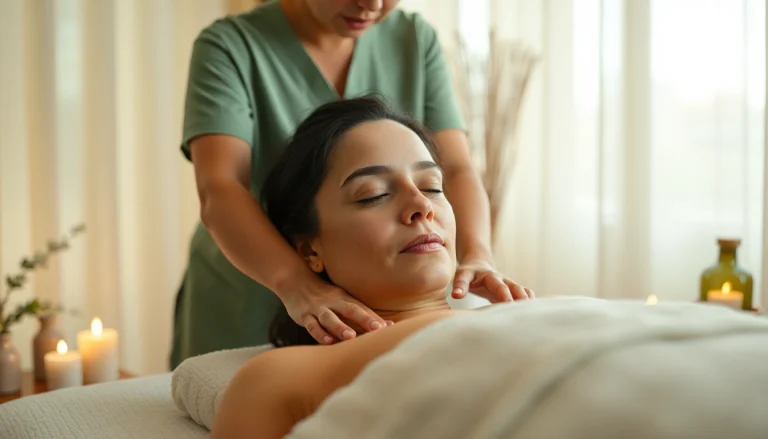 마사지 중인 치료사가 편안한 환경에서 클라이언트에게 서비스를 제공하는 모습