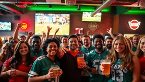 Engaged fans enjoying sports betting Oklahoma in a lively sports bar atmosphere.