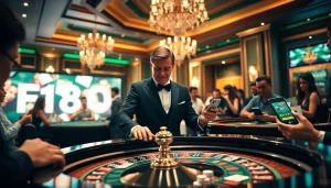 Exciting online gambling scene at F168.COM featuring poker chips and roulette.