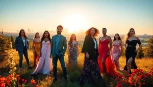 Captivating scene of a photography company edmonton showcasing models amidst Edmonton's skyline.