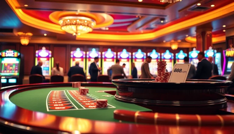 Experience thrilling gameplay at 888b com's upscale casino with players at a roulette table.