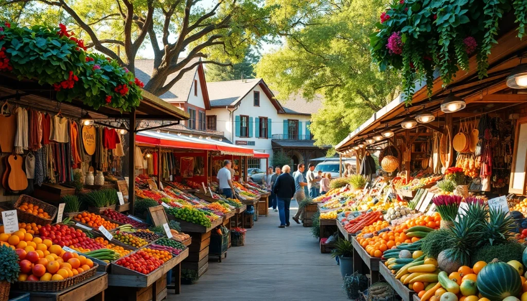 Clarksburg marketplace bustling with vendors, artisans, and vibrant produce