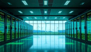 Free crypto mining at a modern renewable energy-powered cloud mining facility, showcasing advanced technology and sustainability.