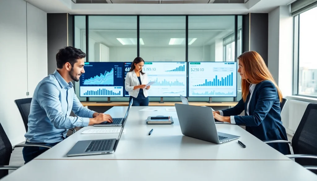 Corporate Tax Return Filing team collaborating in a modern office setting, showcasing professionalism.