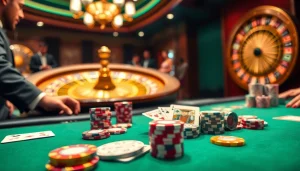 Experience excitement at THABET casino with vibrant poker chips and a dazzling roulette wheel.