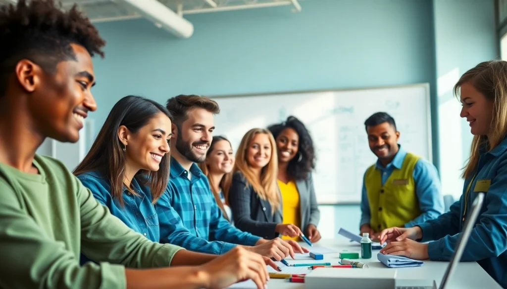 Students collaborating in an abc trade school classroom, emphasizing teamwork in vocational training.
