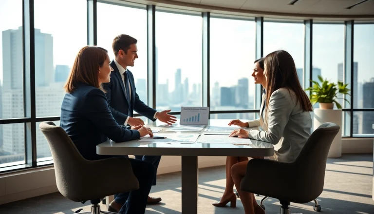 Biuro rachunkowe dla firmy budowlanej w profesjonalnym biurze z udziałem osób biznesowych omawiających raporty finansowe.