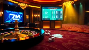 Experience thrilling soccer live betting at 7m casino with vibrant poker chips and illuminated cards.