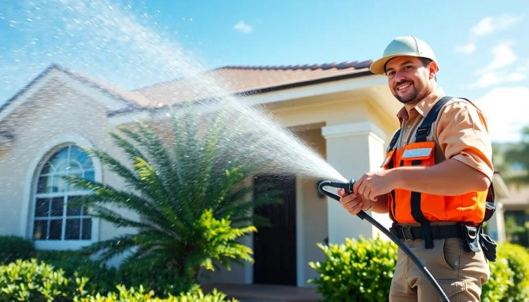 Pressure wash service restoring a home's exterior in Kissimmee, FL, showcasing professionalism and quality.