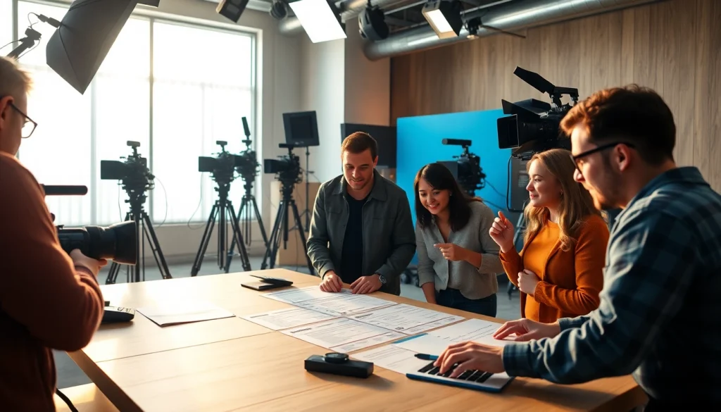 Collaborative scene of a Creative Video Production Agency team working effectively in a modern studio environment.