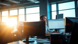 Trucking Dispatch Company efficiently coordinating freight operations in a modern office setting.