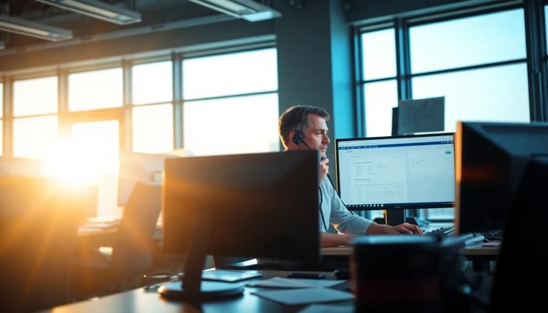 Trucking Dispatch Company efficiently coordinating freight operations in a modern office setting.