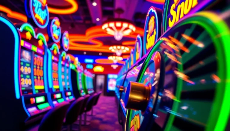 Jelajahi situs slot depo 5k dengan mesin slot yang menarik dan lampu berwarna-warni.